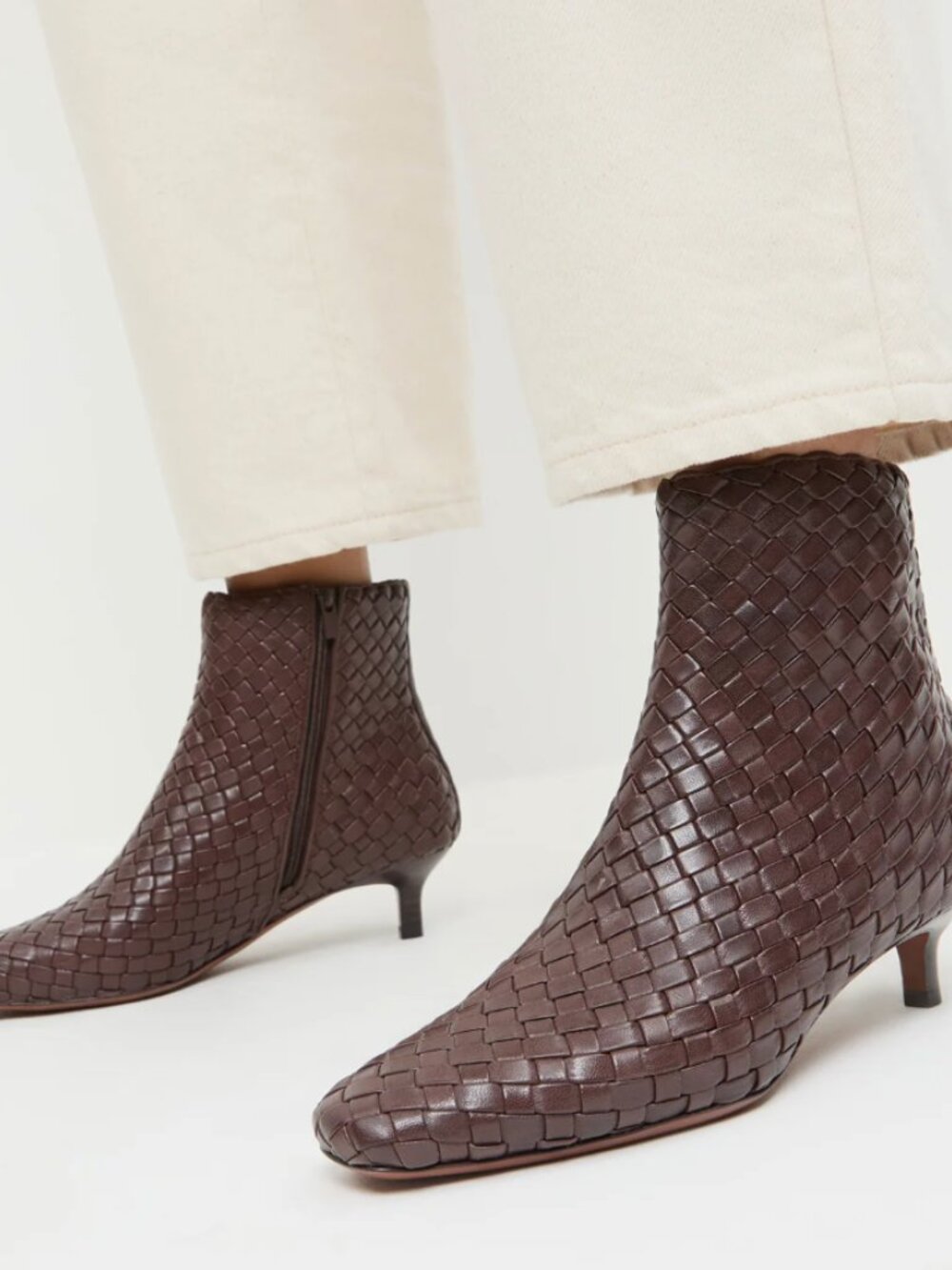 Loeffler randall woven leather brown kitten heel ankle booties size 7